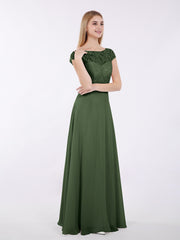 Cap Sleeves Chiffon Dress with Sash Olive Green Plus Size