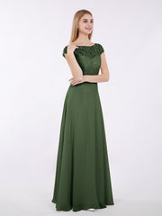 Cap Sleeves Chiffon Dress with Sash Olive Green