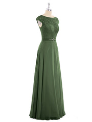 Cap Sleeves Chiffon Dress with Sash Olive Green Plus Size