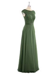 Cap Sleeves Chiffon Dress with Sash Olive Green