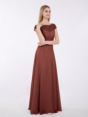 Cap Sleeves Chiffon Dress with Sash Terracotta Plus Size