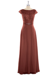 Cap Sleeves Chiffon Dress with Sash Terracotta