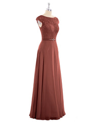 Cap Sleeves Chiffon Dress with Sash Terracotta