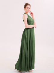 Halter Chiffon Long Bridesmaid Gown with Belt Olive Green Plus Size
