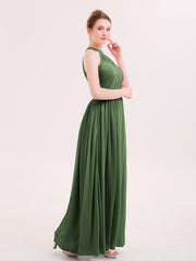 Halter Chiffon Long Bridesmaid Gown with Belt Olive Green