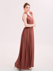 Halter Chiffon Long Bridesmaid Gown with Belt Terracotta Plus Size