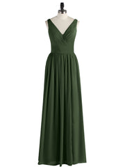 Double Beaded Strap Chiffon Dress with V Neck Olive Green