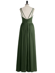 Double Beaded Strap Chiffon Dress with V Neck Olive Green Plus Size