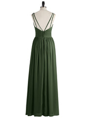 Double Beaded Strap Chiffon Dress with V Neck Olive Green