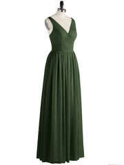Double Beaded Strap Chiffon Dress with V Neck Olive Green