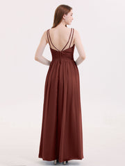 Double Beaded Strap Chiffon Dress with V Neck Terracotta Plus Size