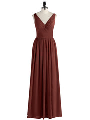 Double Beaded Strap Chiffon Dress with V Neck Terracotta