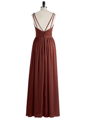 Double Beaded Strap Chiffon Dress with V Neck Terracotta