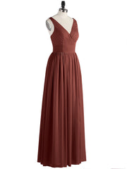 Double Beaded Strap Chiffon Dress with V Neck Terracotta