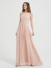 One Shoulder Dresses with Pleated Bodice Pearl Pink