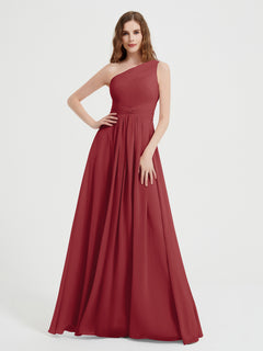 One Shoulder Dresses with Pleated Bodice Burgundy Plus Size