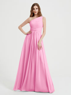 One Shoulder Dresses with Pleated Bodice Candy Pink Plus Size