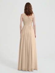 One Shoulder Dresses with Pleated Bodice Champagne