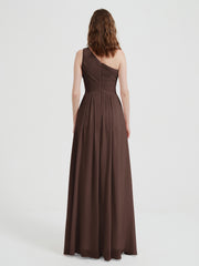 One Shoulder Dresses with Pleated Bodice Chocolate Plus Size