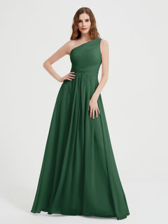 One Shoulder Dresses with Pleated Bodice Dark Green Plus Size