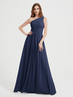 One Shoulder Dresses with Pleated Bodice Dark Navy
