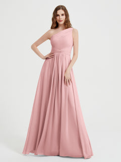 One Shoulder Dresses with Pleated Bodice Dusty Rose Plus Size