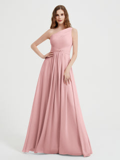 One Shoulder Dresses with Pleated Bodice Dusty Rose
