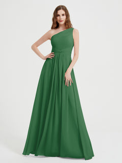 One Shoulder Dresses with Pleated Bodice Emerald