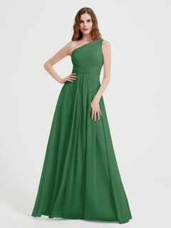 One Shoulder Dresses with Pleated Bodice Emerald Plus Size