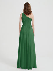 One Shoulder Dresses with Pleated Bodice Emerald Plus Size