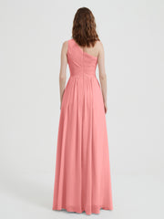 One Shoulder Dresses with Pleated Bodice Flamingo