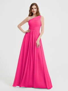 One Shoulder Dresses with Pleated Bodice Fuchsia Plus Size