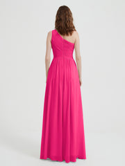 One Shoulder Dresses with Pleated Bodice Fuchsia