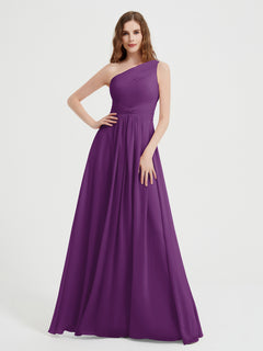 One Shoulder Dresses with Pleated Bodice Grape