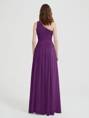 One Shoulder Dresses with Pleated Bodice Grape Plus Size