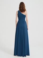 One Shoulder Dresses with Pleated Bodice Ink Blue Plus Size