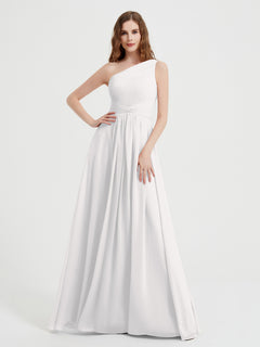 One Shoulder Dresses with Pleated Bodice Ivory