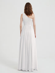 One Shoulder Dresses with Pleated Bodice Ivory