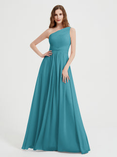 One Shoulder Dresses with Pleated Bodice Jade