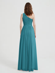 One Shoulder Dresses with Pleated Bodice Jade