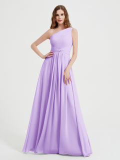 One Shoulder Dresses with Pleated Bodice Lilac
