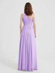 One Shoulder Dresses with Pleated Bodice Lilac