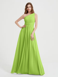 One Shoulder Dresses with Pleated Bodice Lime Green Plus Size