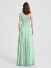 One Shoulder Dresses with Pleated Bodice Mint Green Plus Size