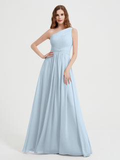 One Shoulder Dresses with Pleated Bodice Mist