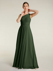 One Shoulder Dresses with Pleated Bodice Olive Green Plus Size