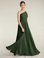 One Shoulder Dresses with Pleated Bodice Olive Green Plus Size