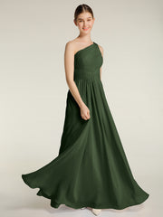 One Shoulder Dresses with Pleated Bodice Olive Green