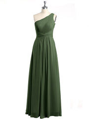 One Shoulder Dresses with Pleated Bodice Olive Green Plus Size