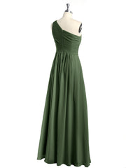 One Shoulder Dresses with Pleated Bodice Olive Green